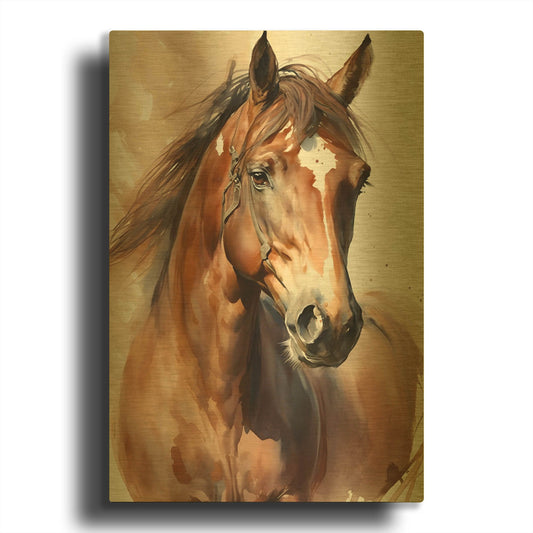 'Horse 1' By Petals Prints Design Gold Metal Wall Art