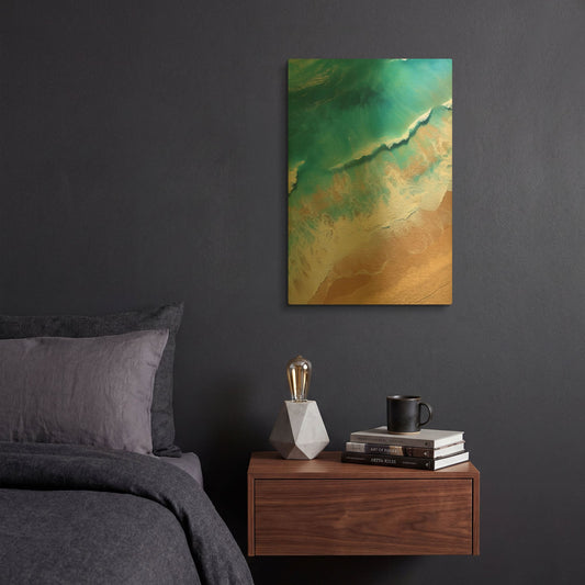 'Indigo Aerial Beach 1' By Petals Prints Design Gold Metal Wall Art