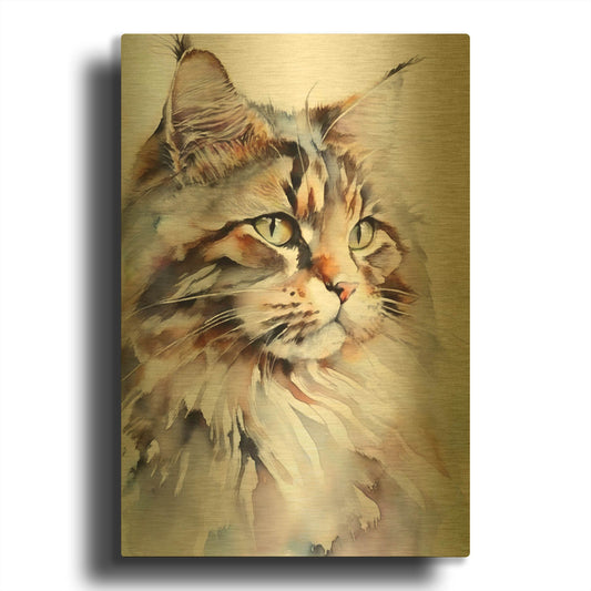 'Maine Coon Cat' By Petals Prints Design Gold Metal Wall Art