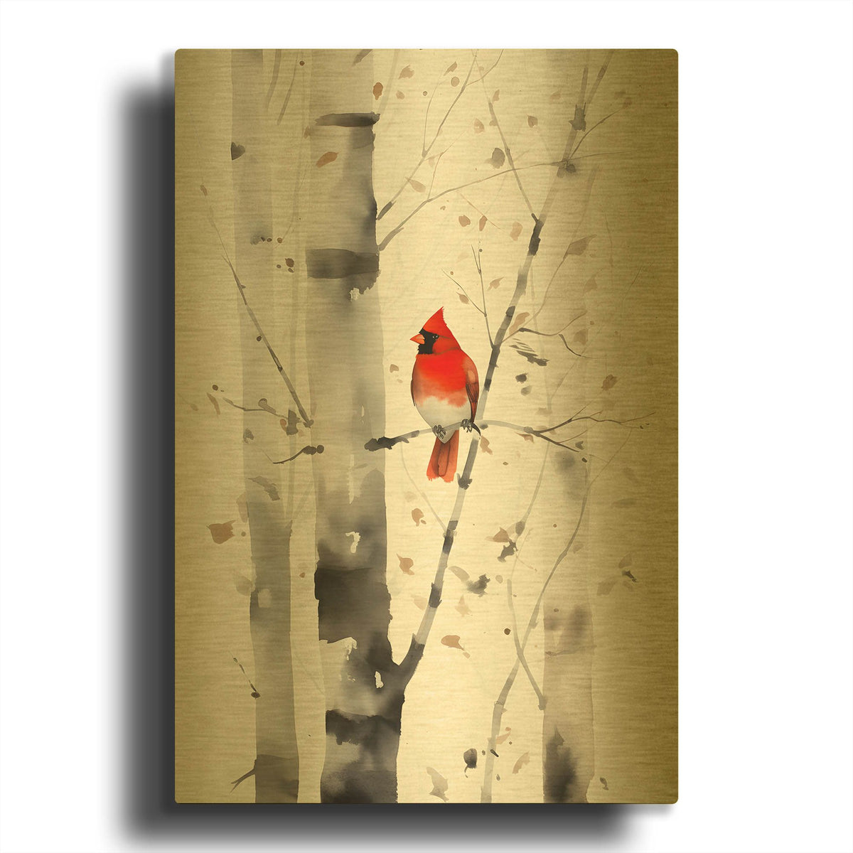 'Woodland Cardinal 2' By Petals Prints Design Gold Metal Wall Art