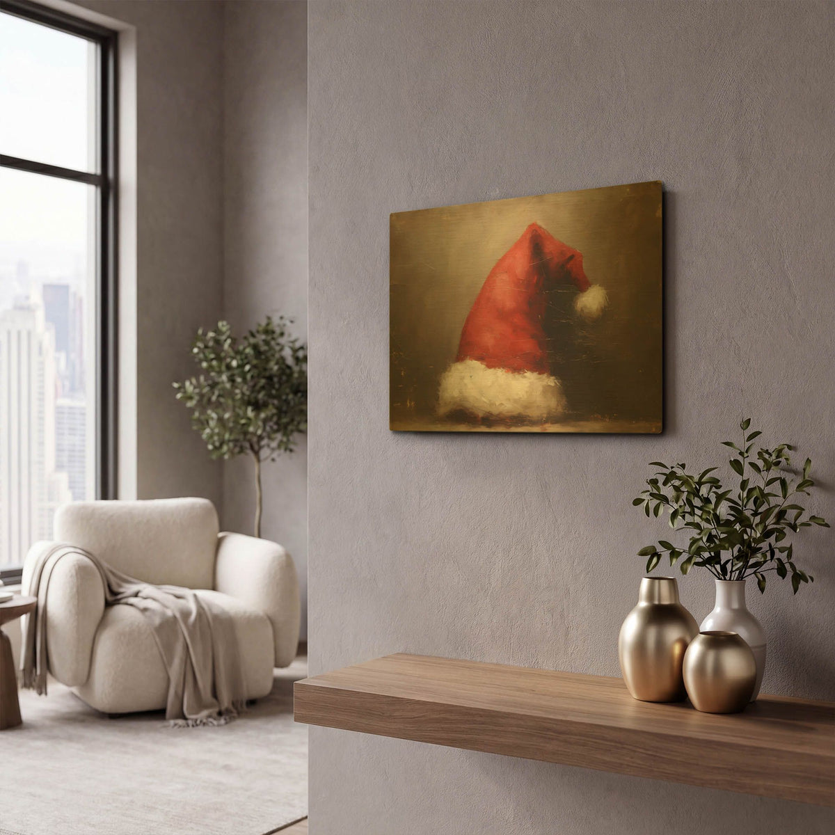 'Santa Hat' By Petals Prints Design Gold Metal Wall Art