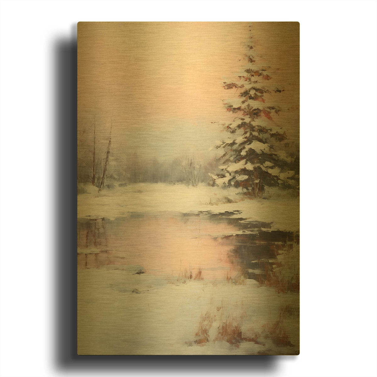 'Snowy Pond' By Petals Prints Design Gold Metal Wall Art