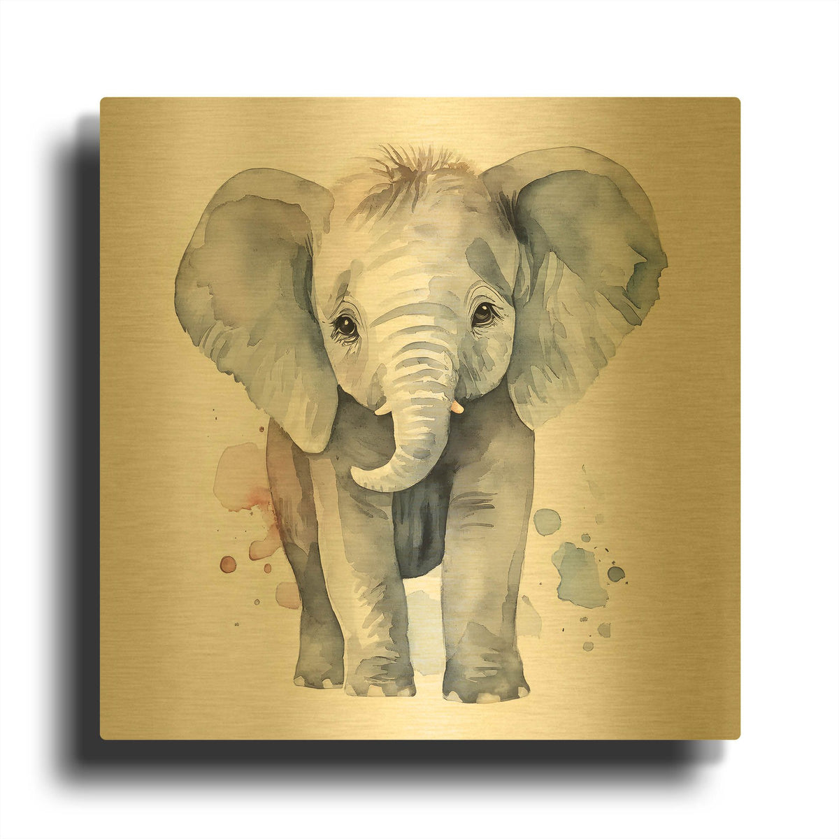 'Baby Elephant' By Petals Prints Design Gold Metal Wall Art