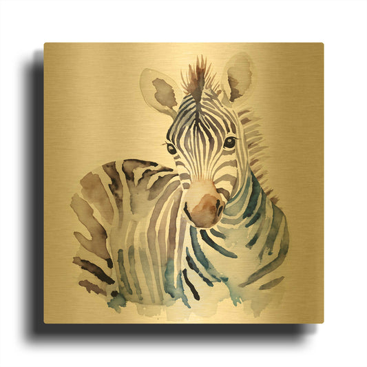 'Baby Zebra' By Petals Prints Design Gold Metal Wall Art