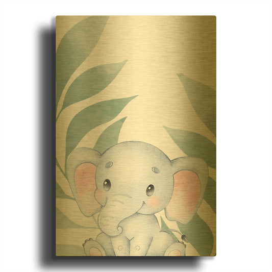 'Safari Baby Elephant' By Petals Prints Design Gold Metal Wall Art