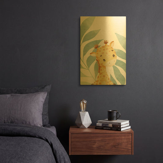 'Safari Baby Giraffe' By Petals Prints Design Gold Metal Wall Art
