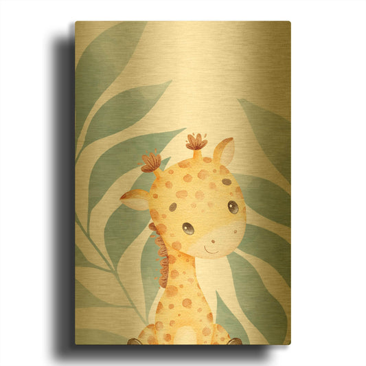 'Safari Baby Giraffe' By Petals Prints Design Gold Metal Wall Art