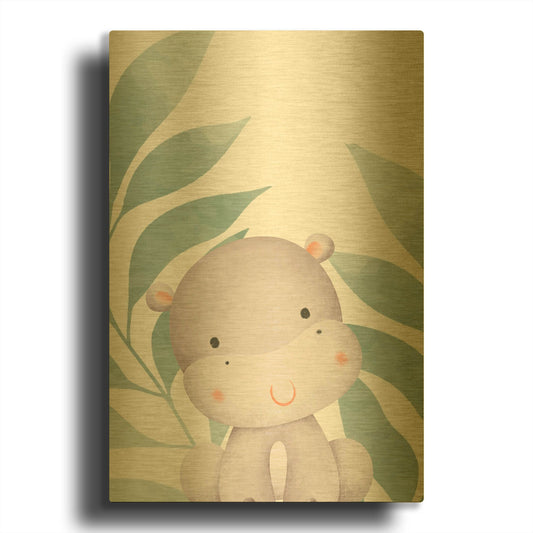 'Safari Baby Hippo' By Petals Prints Design Gold Metal Wall Art