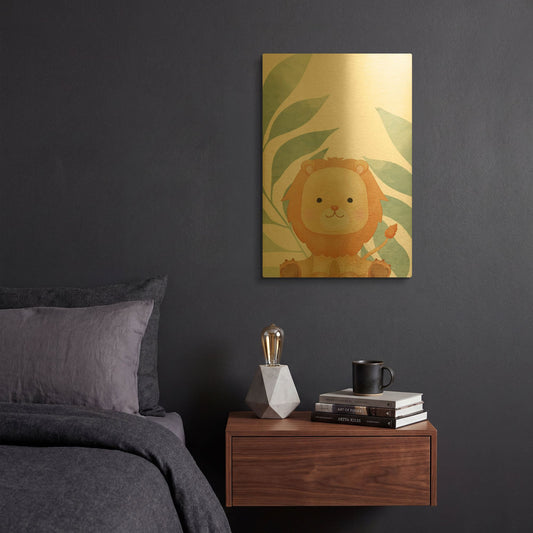 'Safari Baby Lion' By Petals Prints Design Gold Metal Wall Art