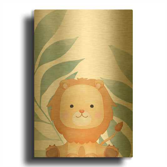 'Safari Baby Lion' By Petals Prints Design Gold Metal Wall Art