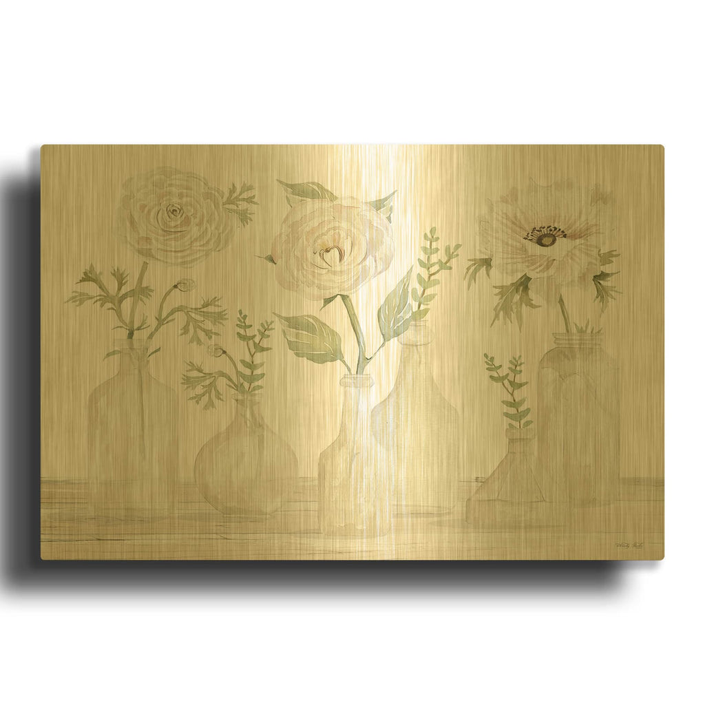 'Bottles and Flowers II' By Cindy Jacobs Gold Metal Wall Art