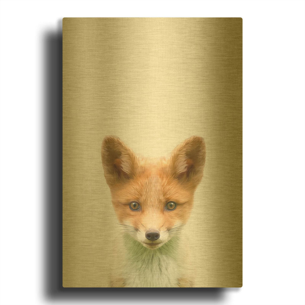 'Baby Fox' By Tai Prints Gold Metal Wall Art