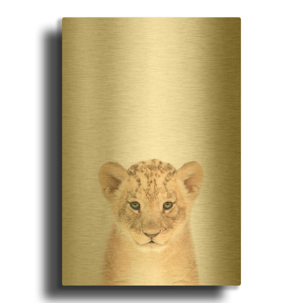 'Baby Lion' By Tai Prints Gold Metal Wall Art