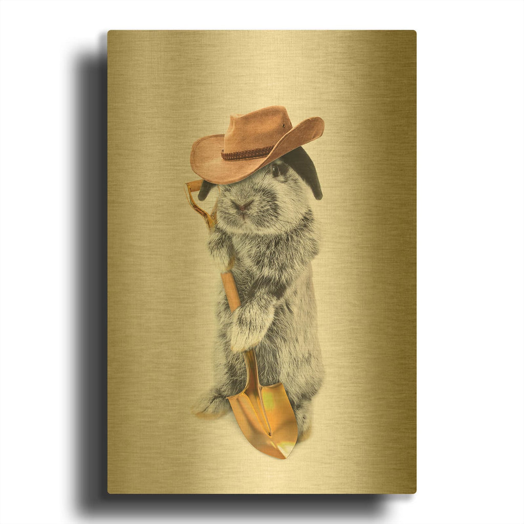 'Rabbit Farmer' By Tai Prints Gold Metal Wall Art