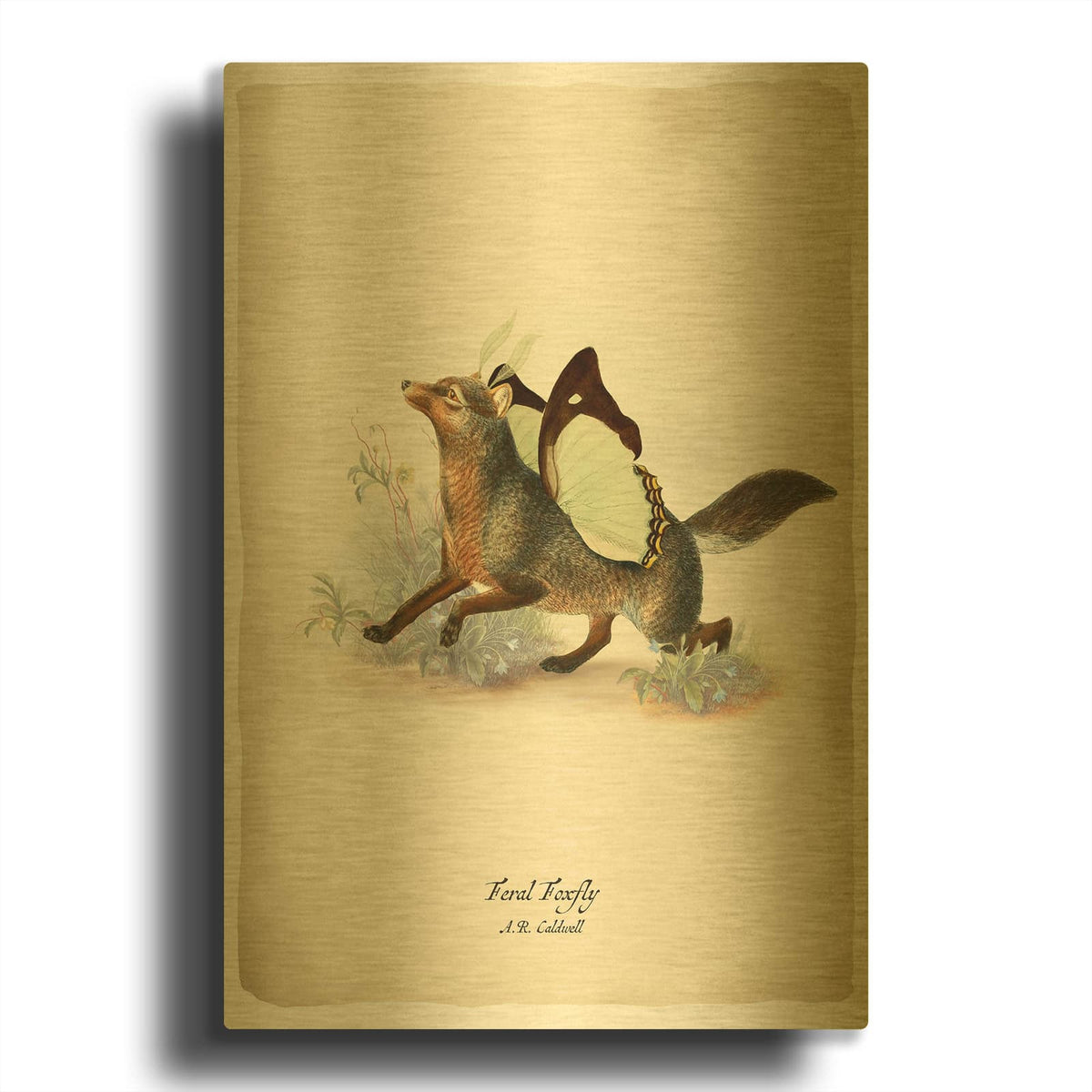 'Foxfly' By Angela Tannehill Gold Metal Wall Art