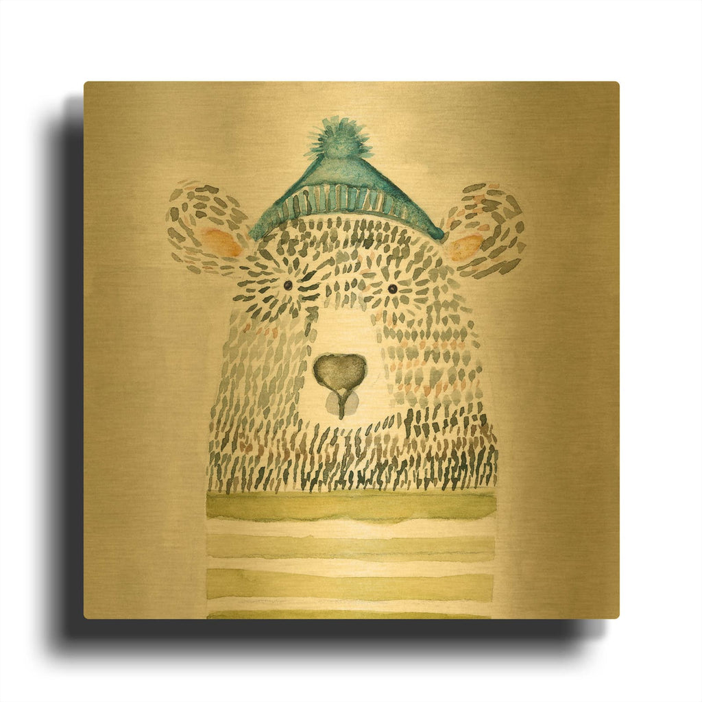 'Chester Bear' By Natalie Timbrook Gold Metal Wall Art