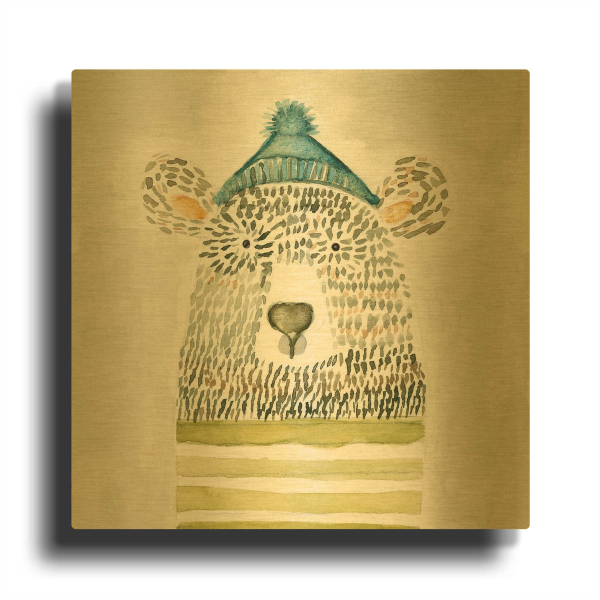 'Chester Bear' By Natalie Timbrook Gold Metal Wall Art