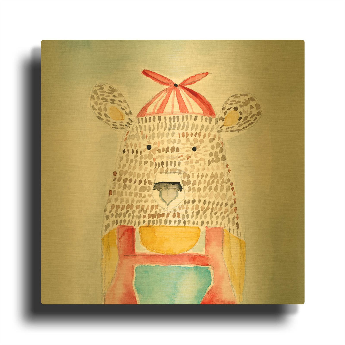 'Deanie Beanie Bear' By Natalie Timbrook Gold Metal Wall Art