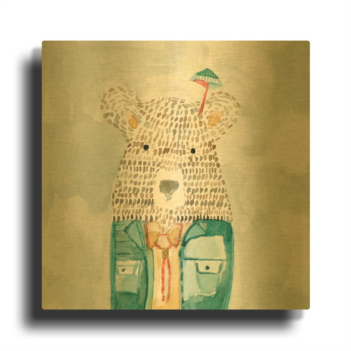 'Mr Bolo Bear' By Natalie Timbrook Gold Metal Wall Art