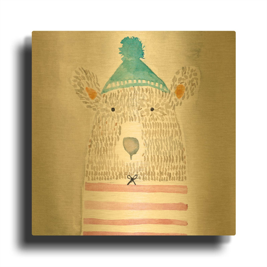 'Rue Bear' By Natalie Timbrook Gold Metal Wall Art