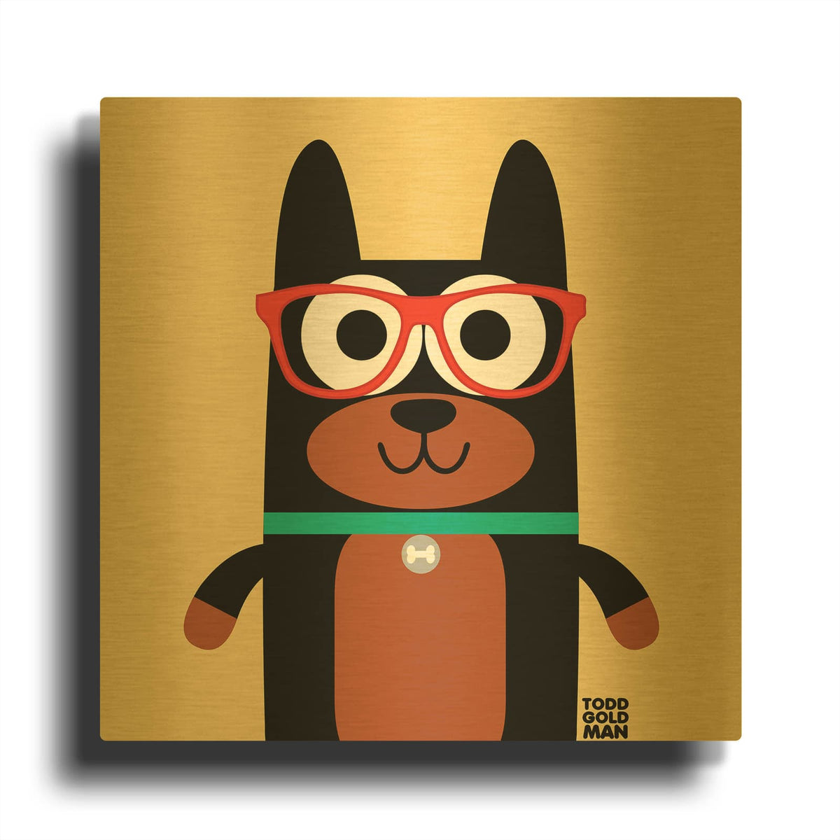 'Bow Wow Doberman' By Todd Art Gold Metal Wall Art