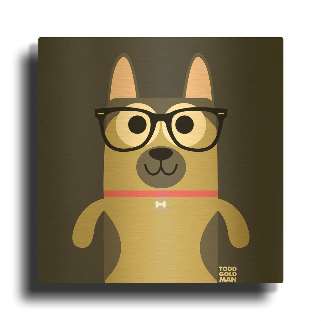 'Bow Wow German Shepherd' By Todd Art Gold Metal Wall Art