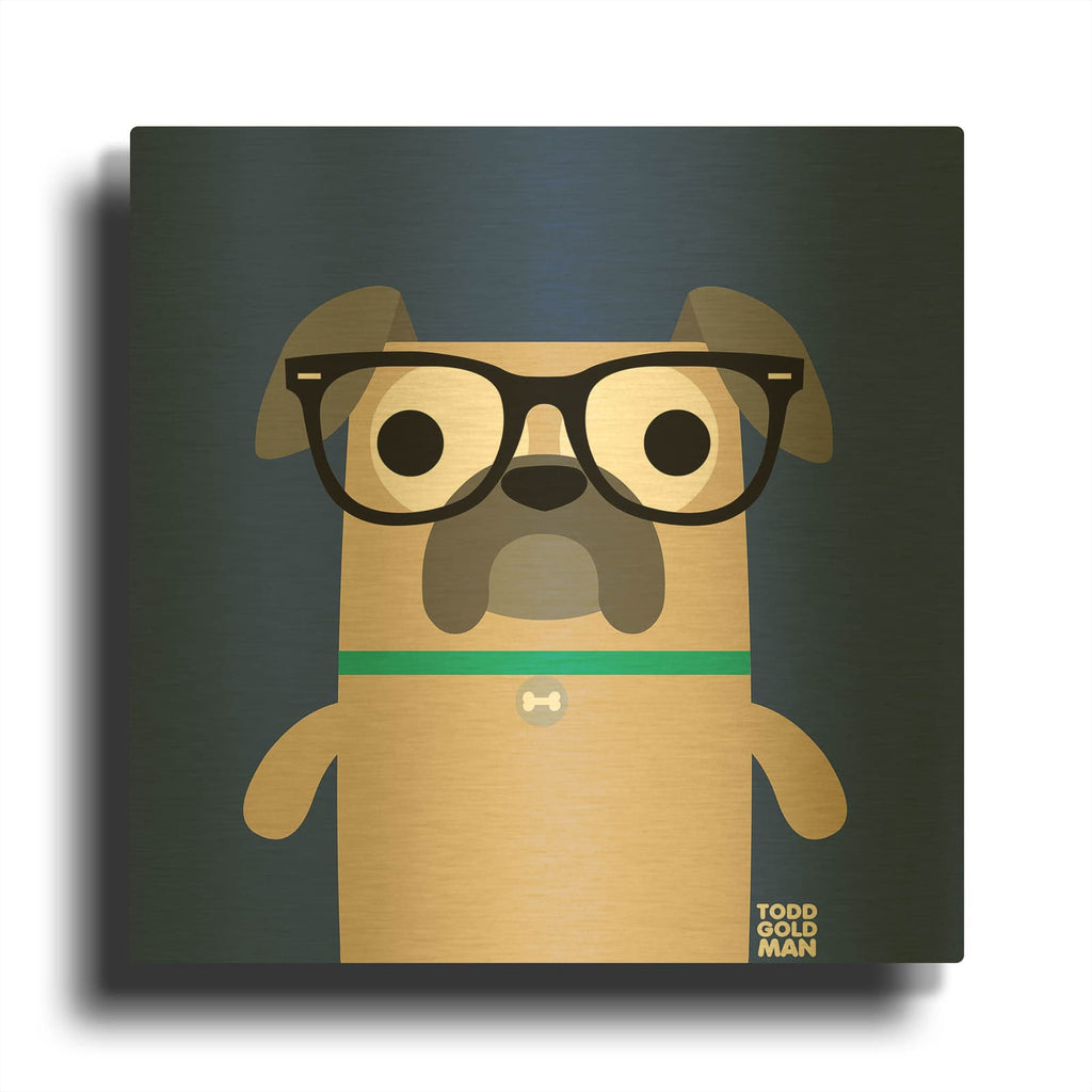 'Bow Wow Pug' By Todd Art Gold Metal Wall Art