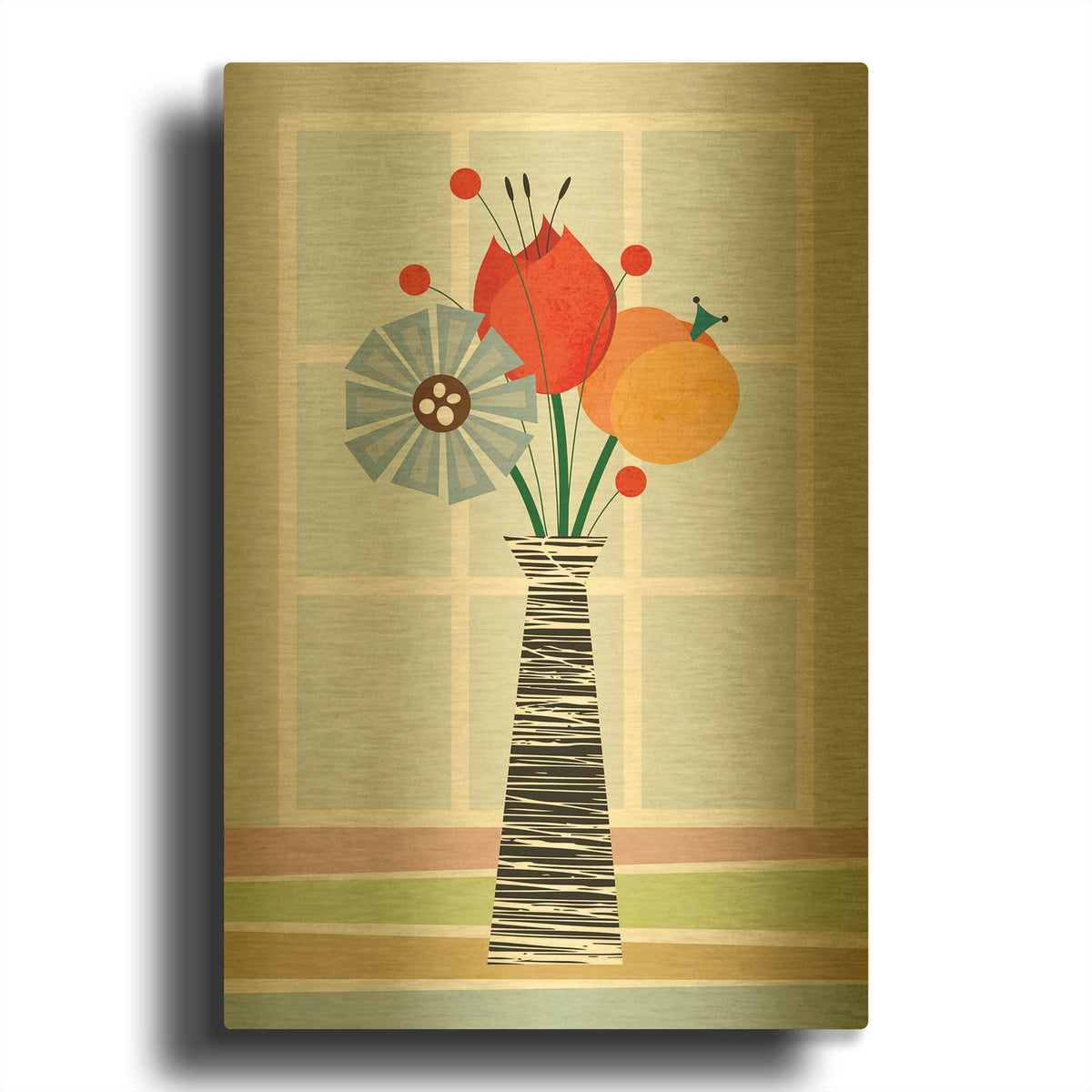 'Flowers In Colour' By Tomas Design Gold Metal Wall Art