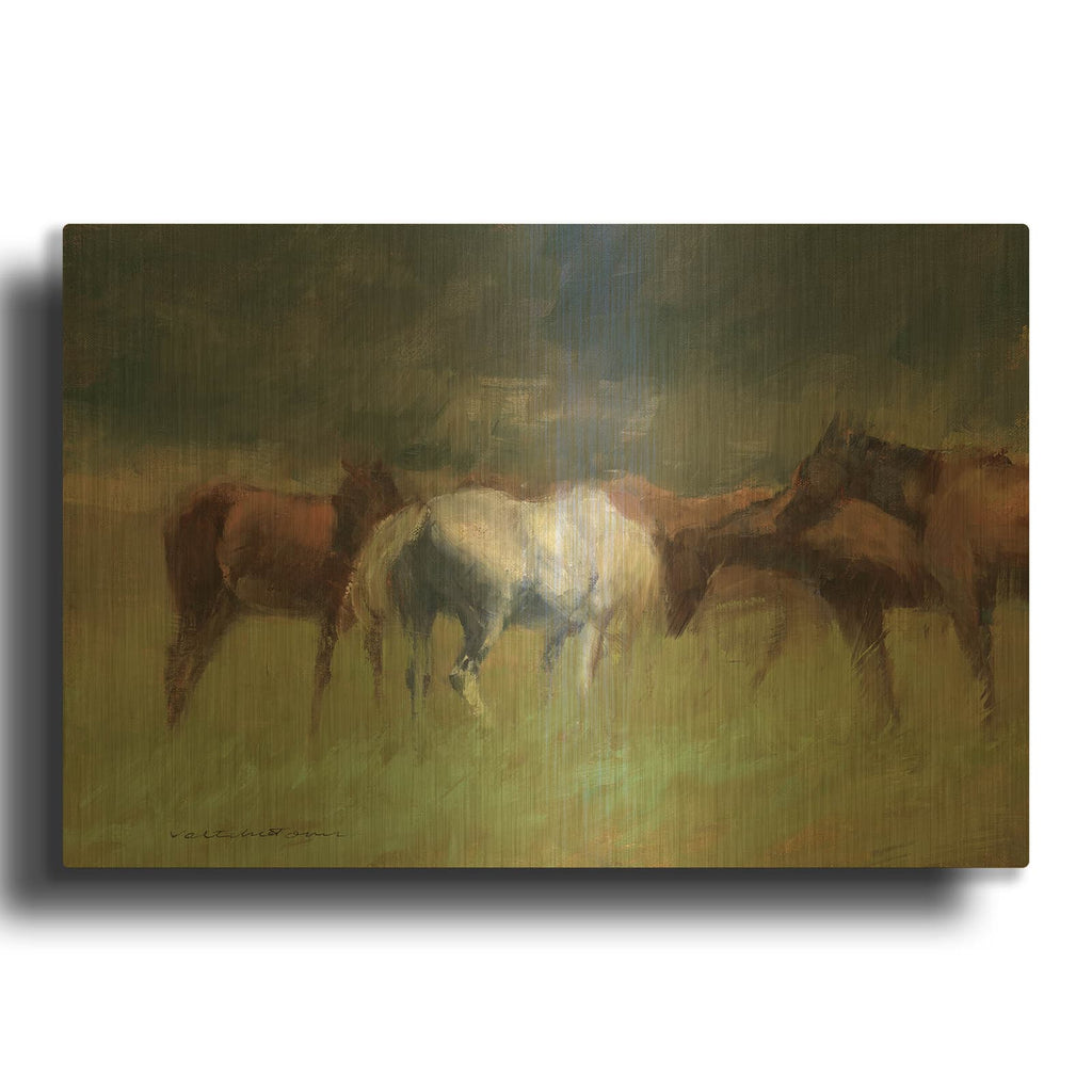 'Southern Horses' By Valtcho Tonov Gold Metal Wall Art