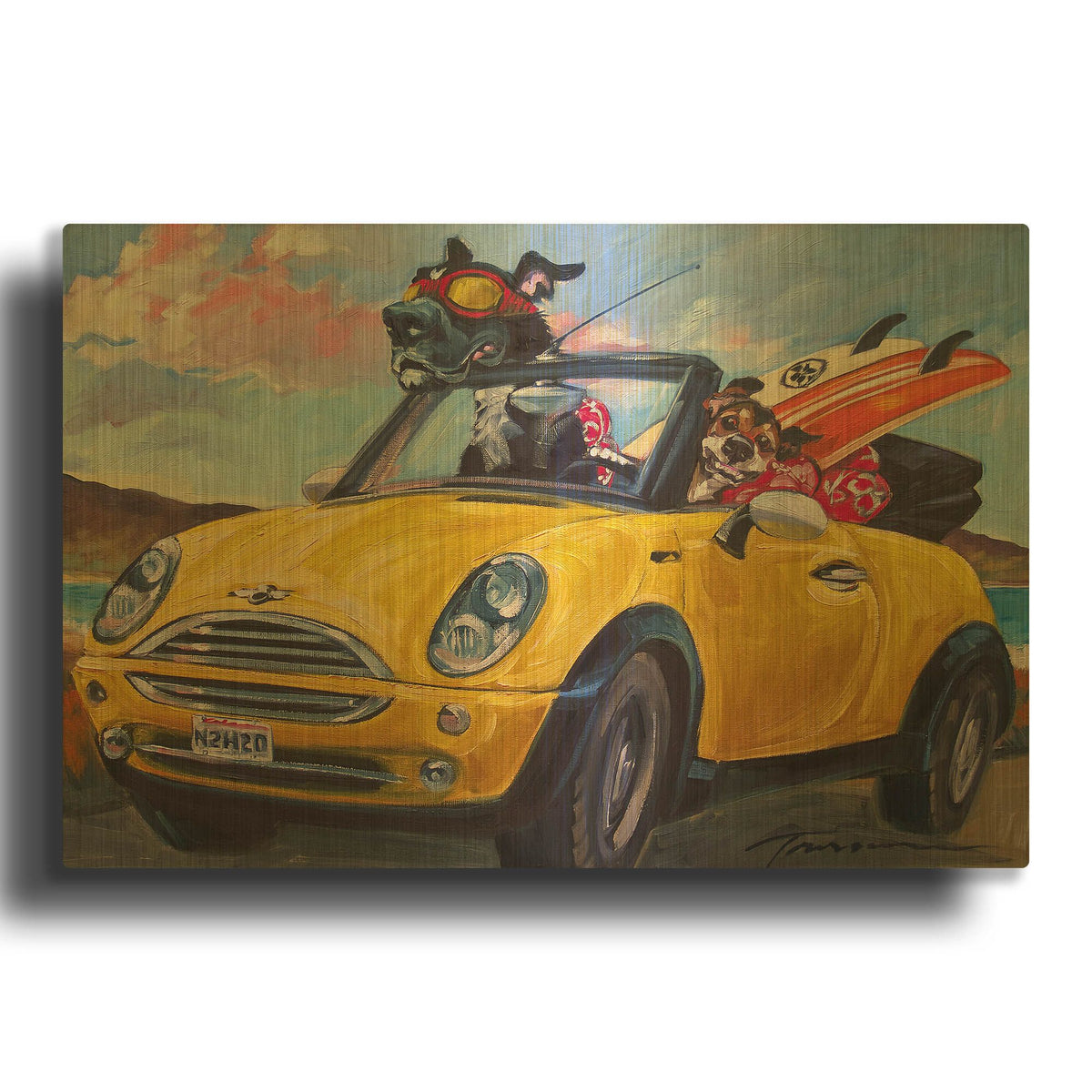 'Sunup Surfdogs' By CR Townsend Gold Metal Wall Art