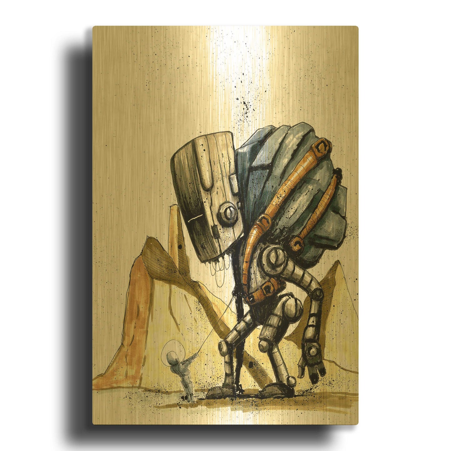 'Ink Bot 2.0' By Craig Snodgrass Gold Metal Wall Art