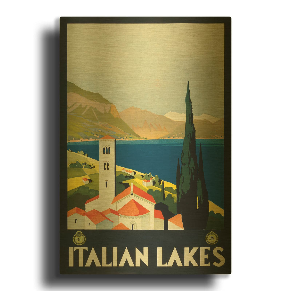 'Italian Lakes' By Unknown IC Gold Metal Wall Art