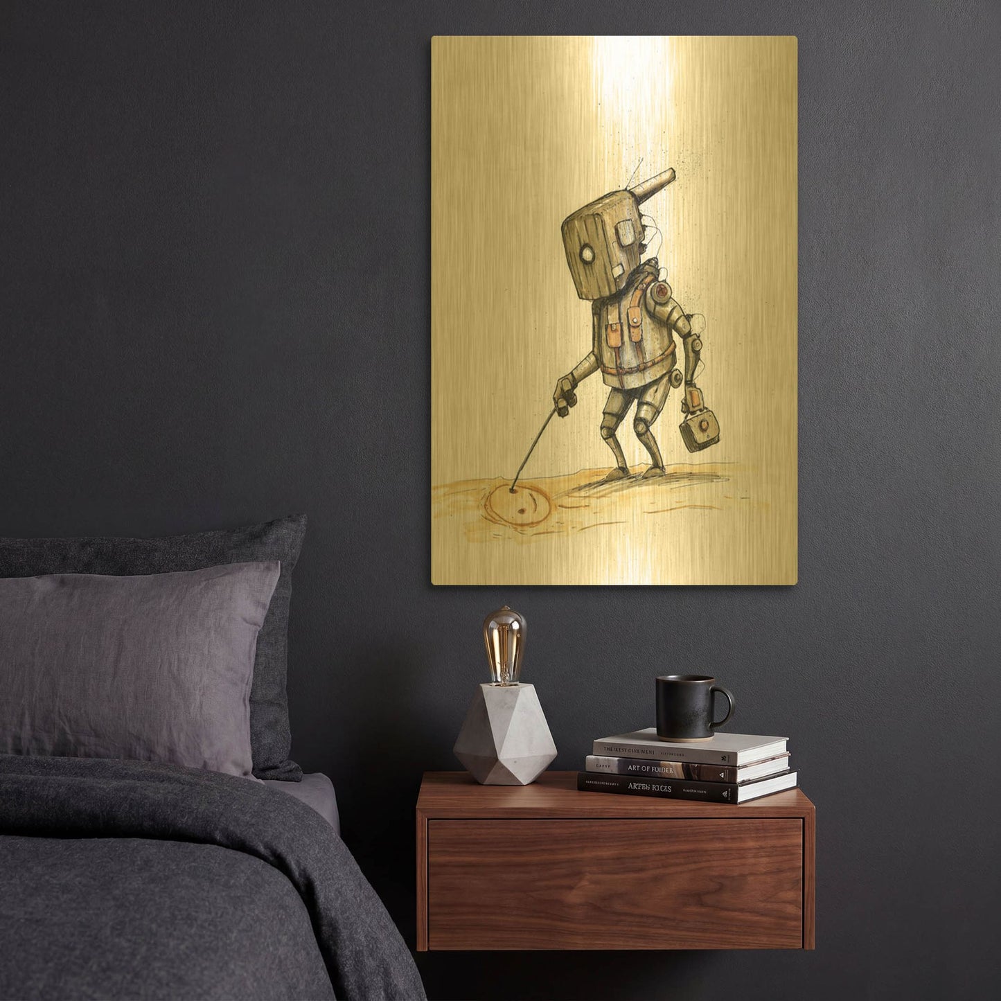 'Ink Bot 3.0' By Craig Snodgrass Gold Metal Wall Art