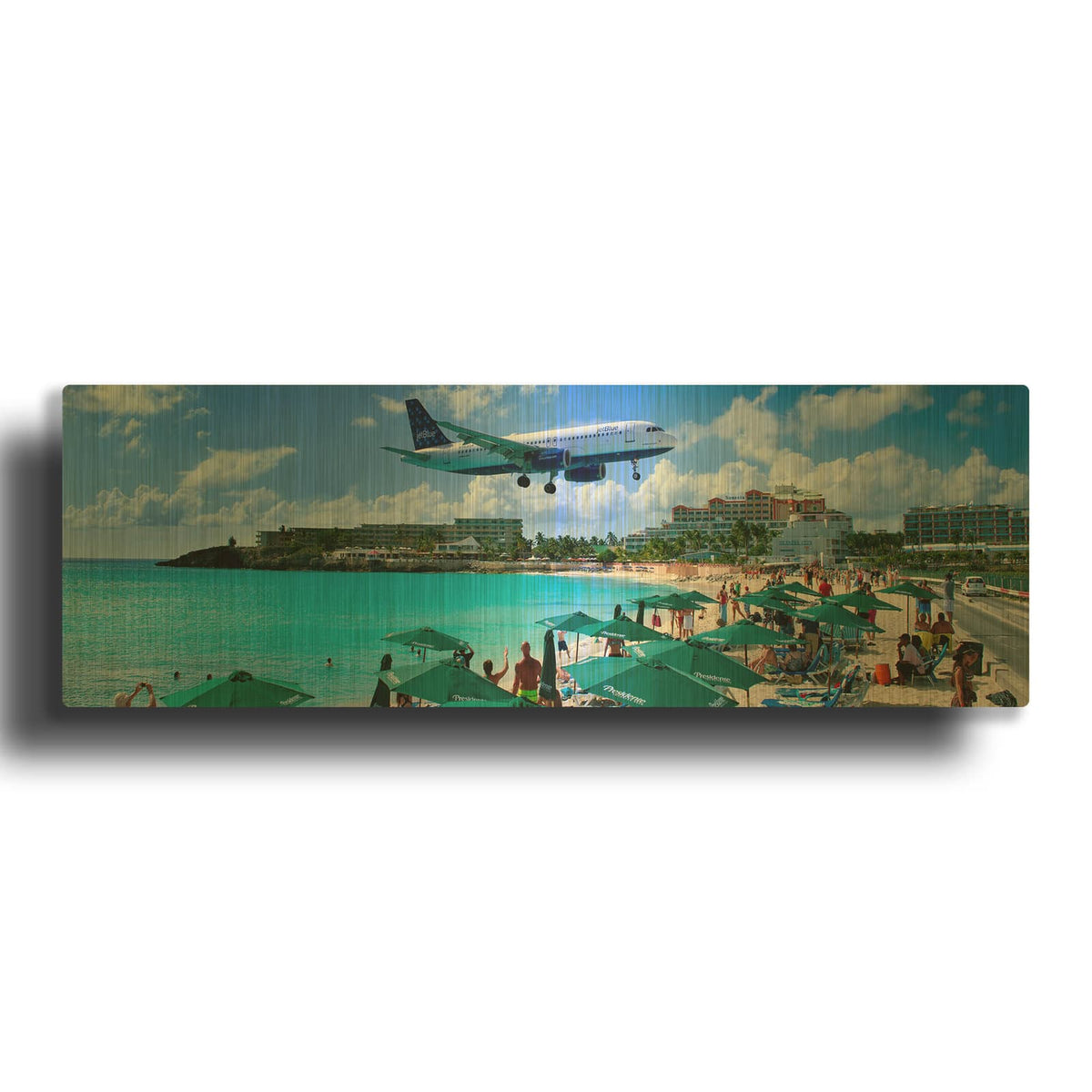 'Happy Landings On St Maarten' By Steve Vaughn Gold Metal Wall Art