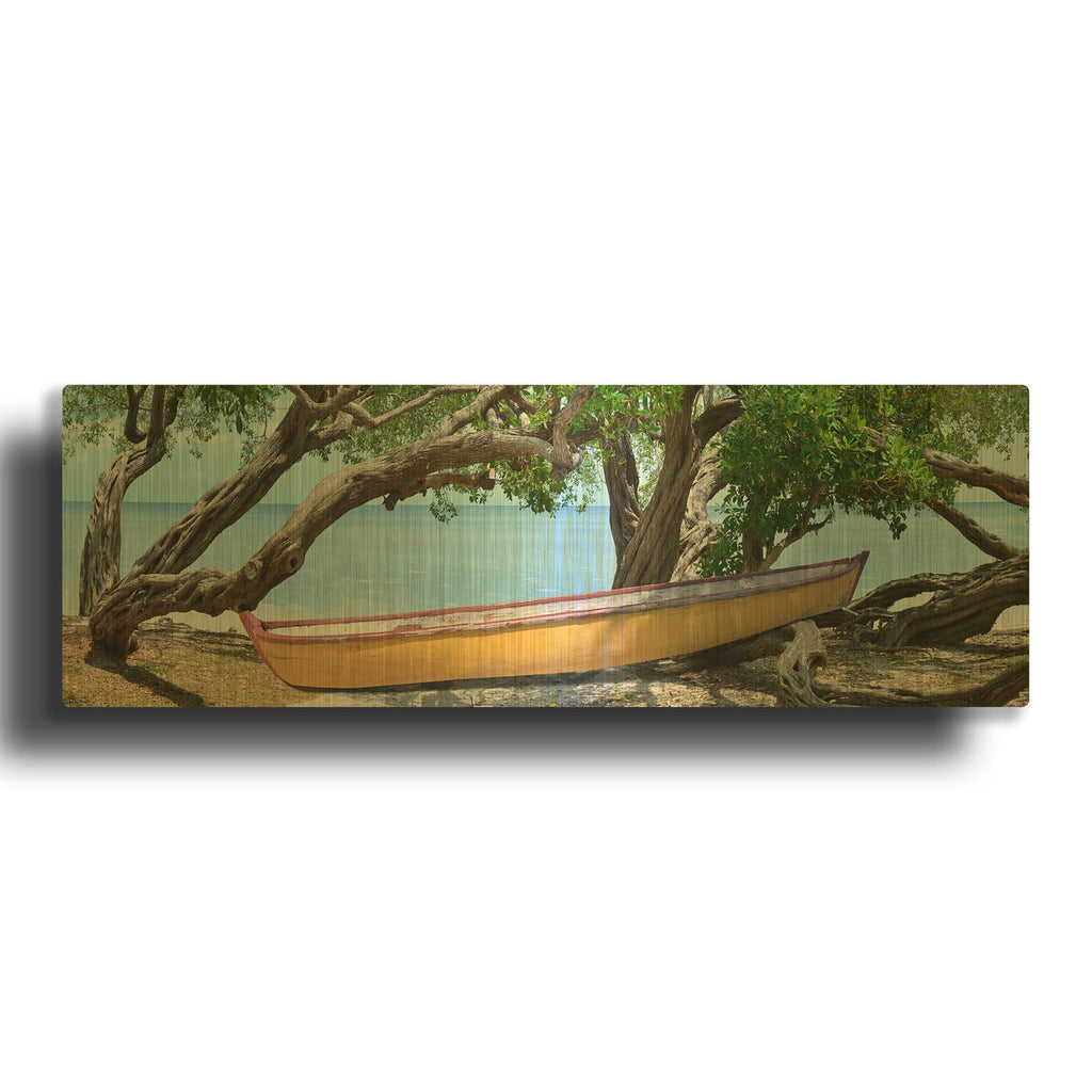 'Yellow Bird Boat' By Steve Vaughn Gold Metal Wall Art