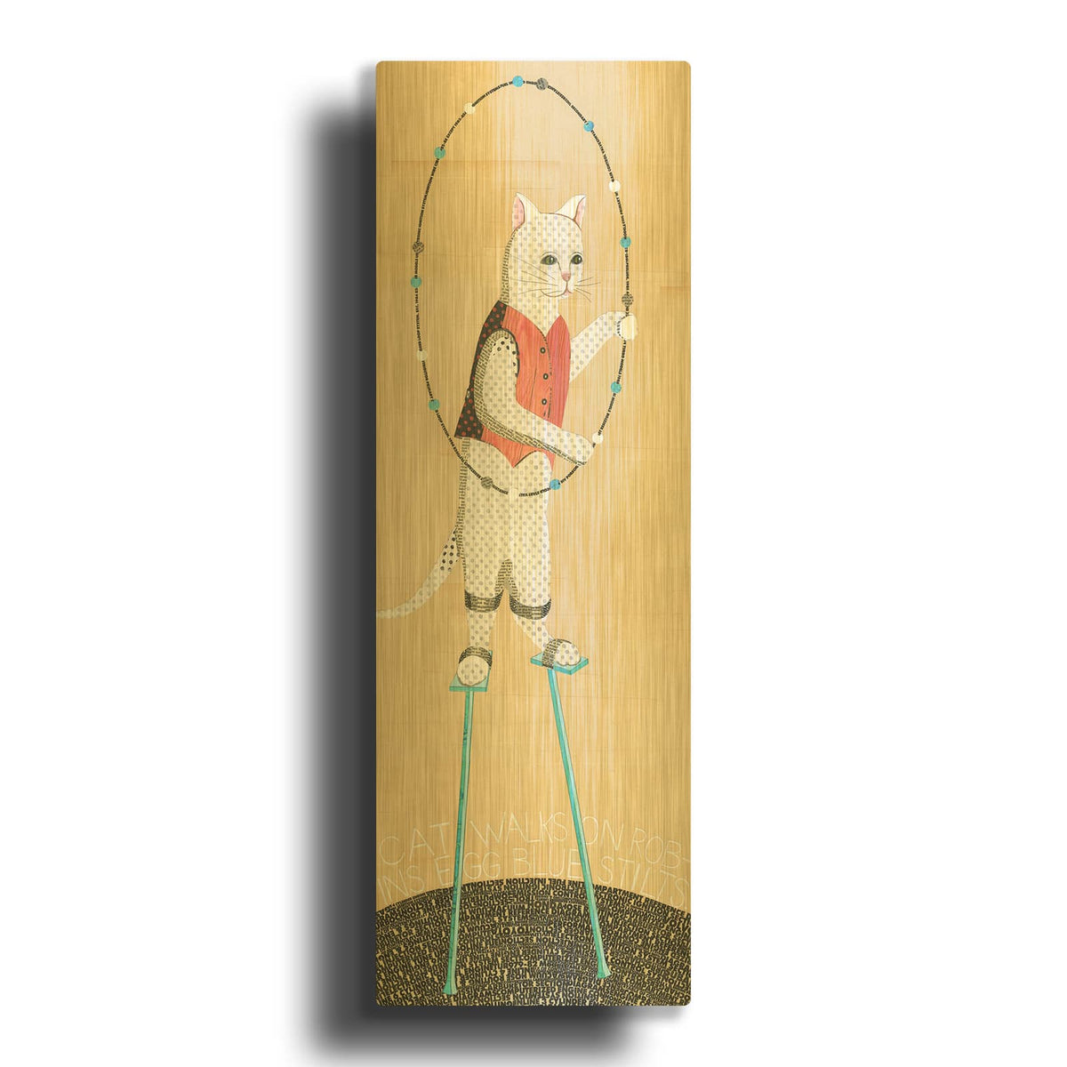 'Cat On Stilts' By Judy Verhoeven Gold Metal Wall Art
