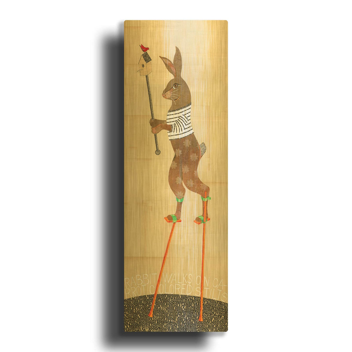 'Rabbit On Stilts' By Judy Verhoeven Gold Metal Wall Art