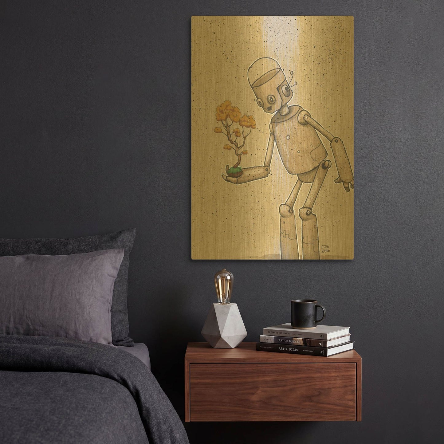 'Ink Bot Bonsai' By Craig Snodgrass Gold Metal Wall Art