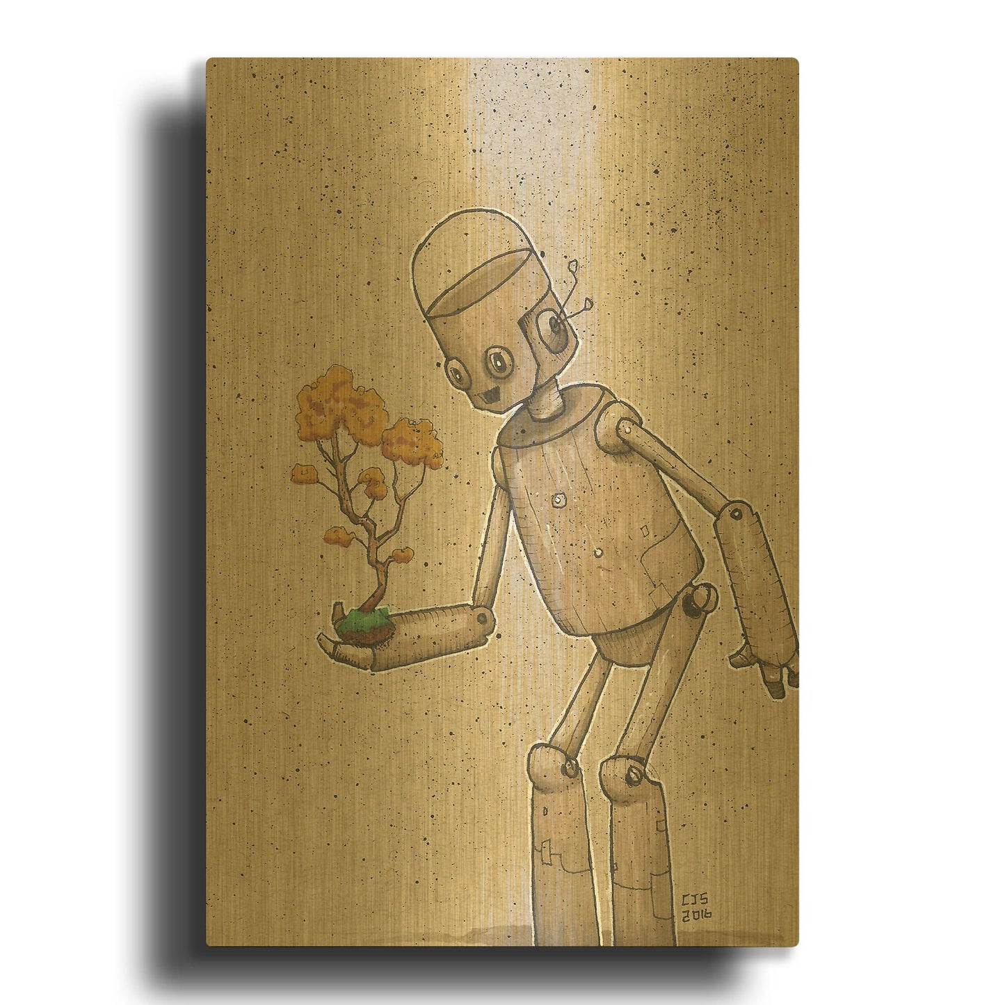 'Ink Bot Bonsai' By Craig Snodgrass Gold Metal Wall Art