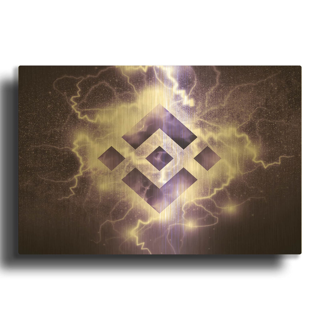 'Binance R' By Valentyn Artemenko Gold Metal Wall Art