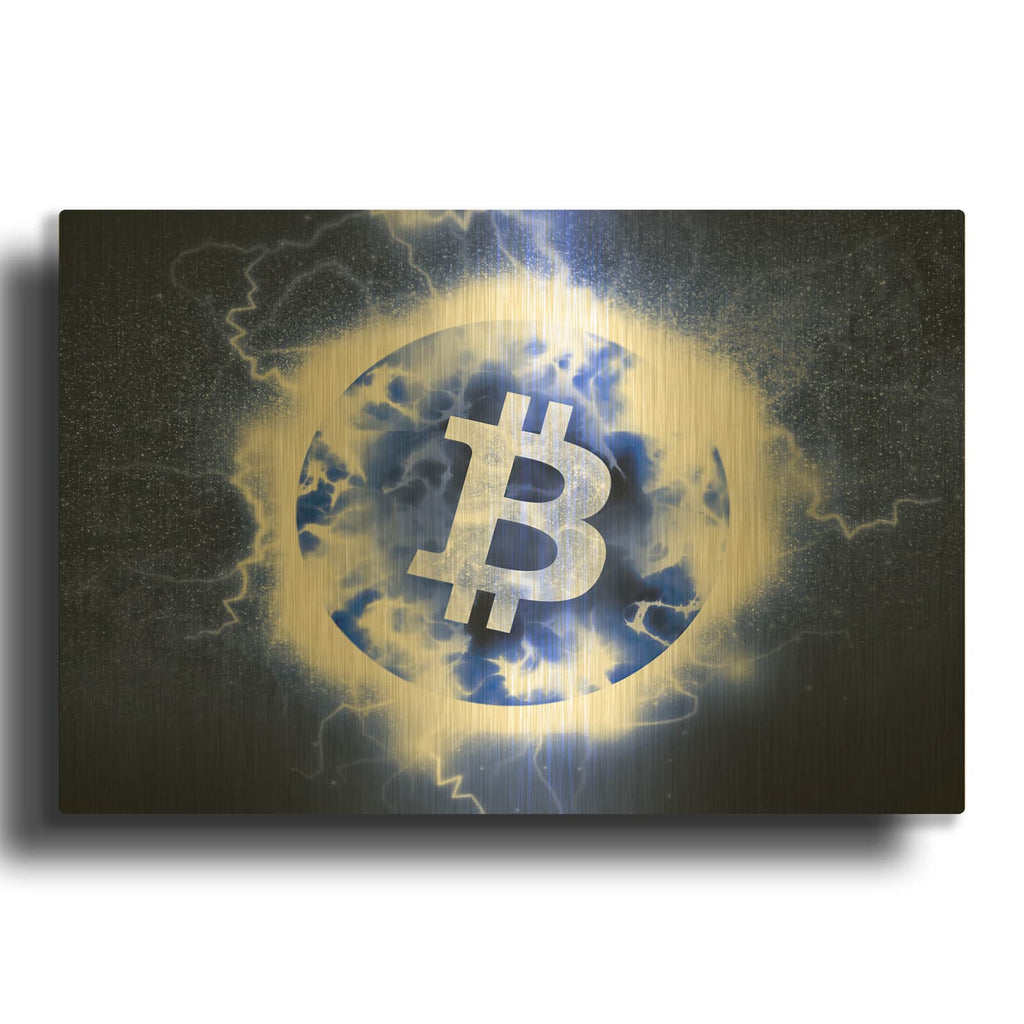 'Crypto Eclipse Bitcoin Btc' By Valentyn Artemenko Gold Metal Wall Art