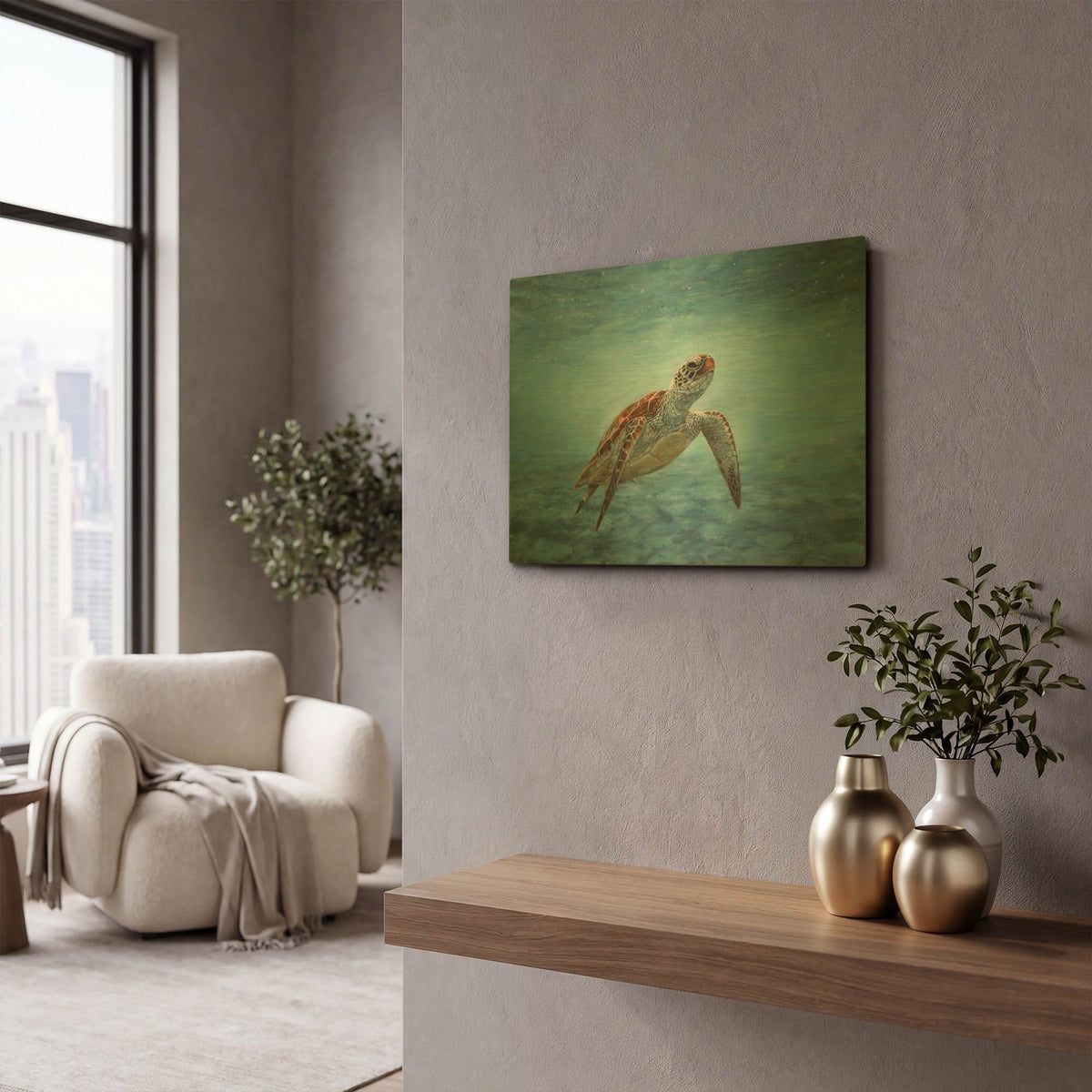 'Sea Turtle' By David Stribbling Gold Metal Wall Art