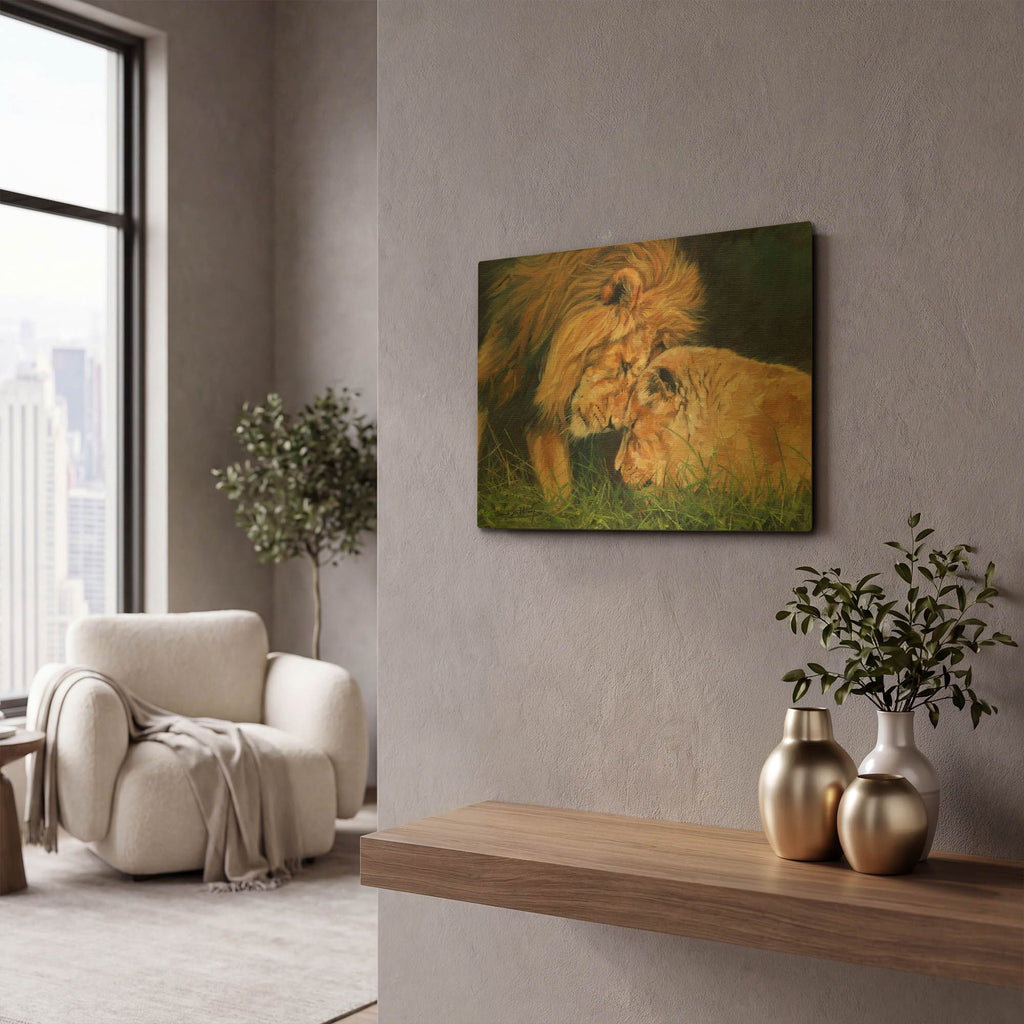 'Lion Love' By David Stribbling Gold Metal Wall Art