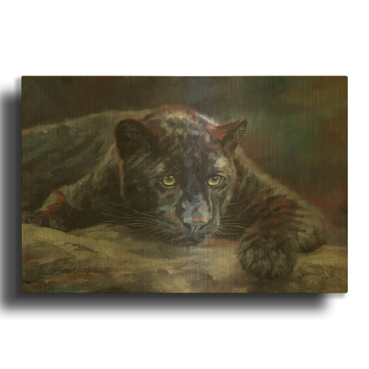 'Black Panther 4' By David Stribbling Gold Metal Wall Art