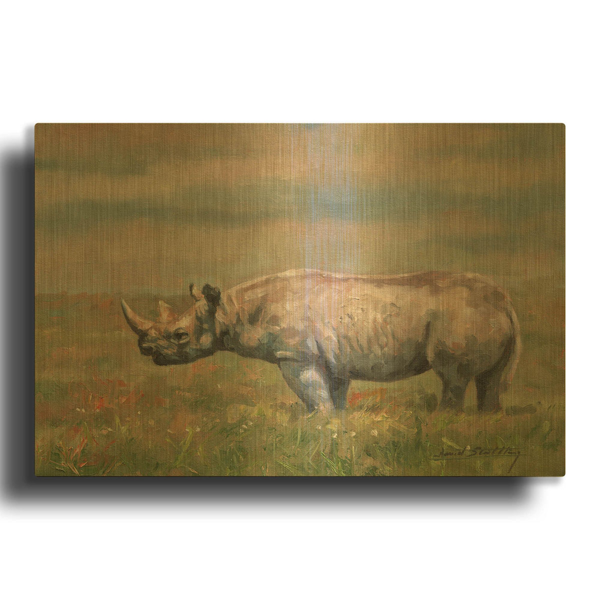 'Black Rhino' By David Stribbling Gold Metal Wall Art