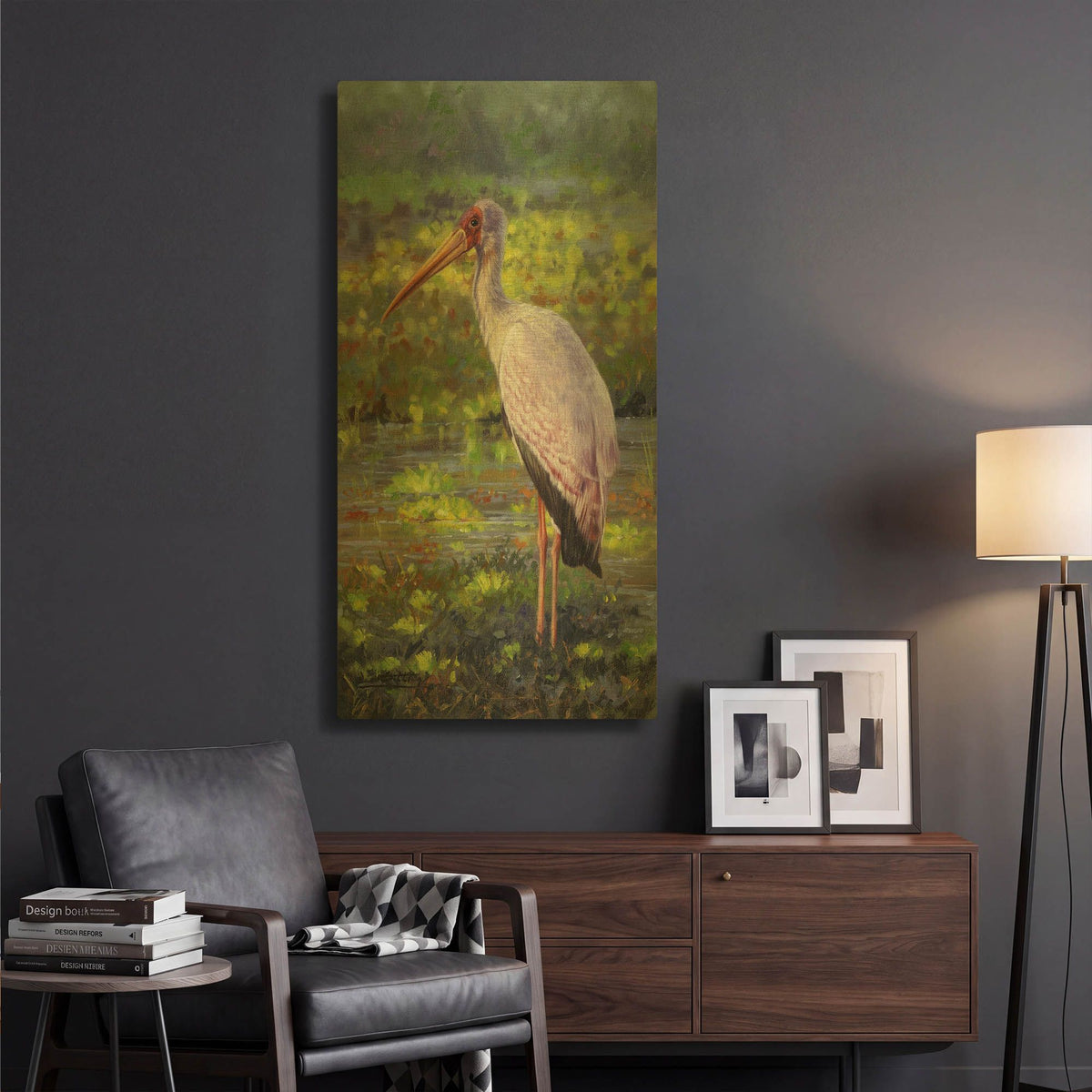 'Yellow Billed Stork' By David Stribbling Gold Metal Wall Art