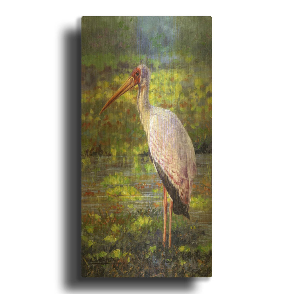'Yellow Billed Stork' By David Stribbling Gold Metal Wall Art