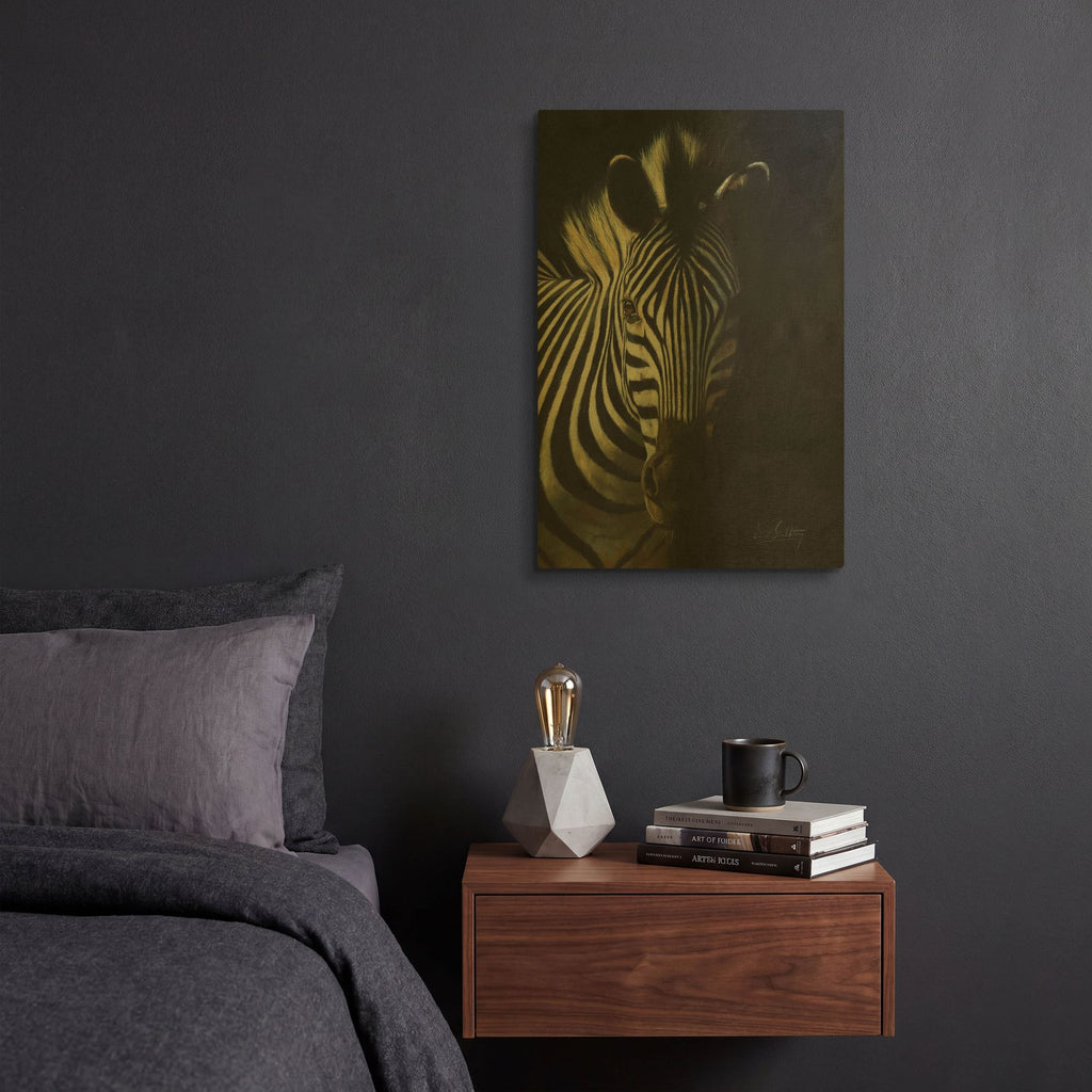 'Zebra Fade To Black' By David Stribbling Gold Metal Wall Art