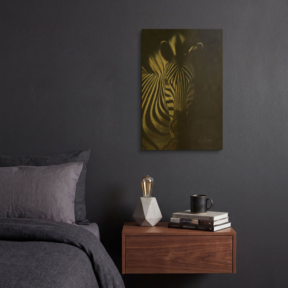 'Zebra Fade To Black' By David Stribbling Gold Metal Wall Art