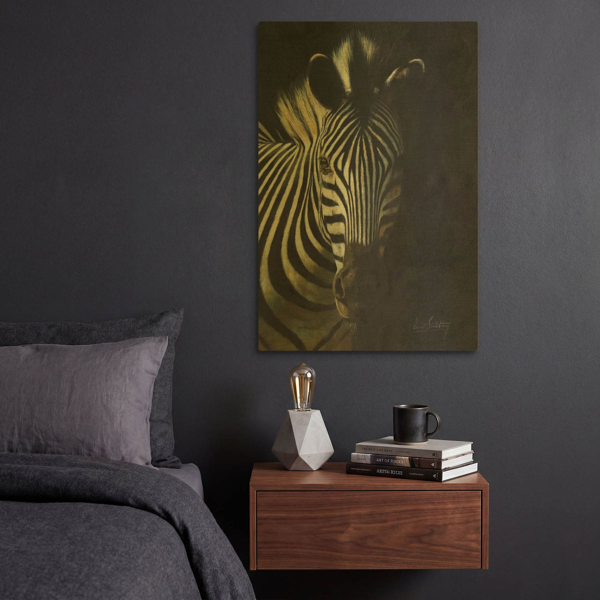 'Zebra Fade To Black' By David Stribbling Gold Metal Wall Art